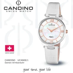 Candino Damen Armband-Uhr Lady Elegance C4669/1 Quarzuhr Leder weiß UC4669/1