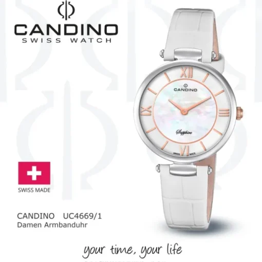 Candino Damen Armband-Uhr Lady Elegance C4669/1 Quarzuhr Leder weiß UC4669/1