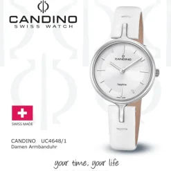 Candino Damen Armband-Uhr Lady Elegance C4648/1 Quarzuhr Leder weiß UC4648/1