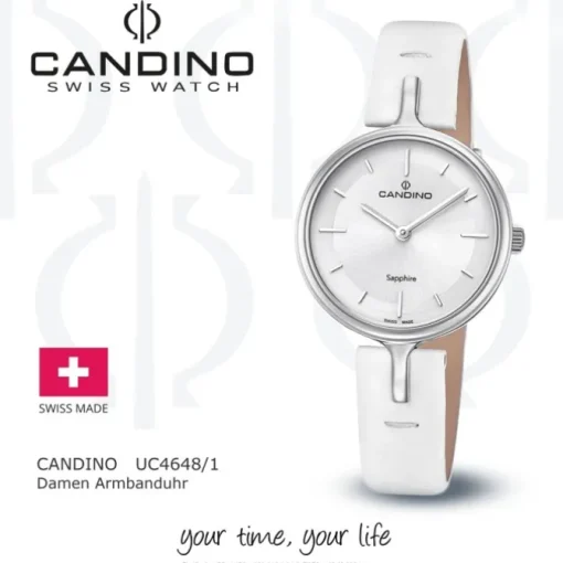 Candino Damen Armband-Uhr Lady Elegance C4648/1 Quarzuhr Leder weiß UC4648/1