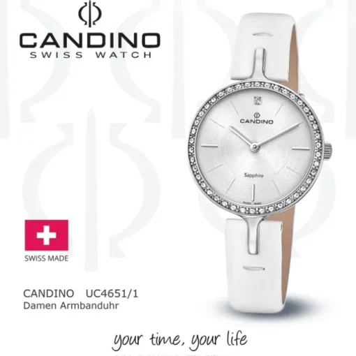 Candino Damen Armband-Uhr Lady Elegance C4651/1 Quarzuhr Leder weiß UC4651/1