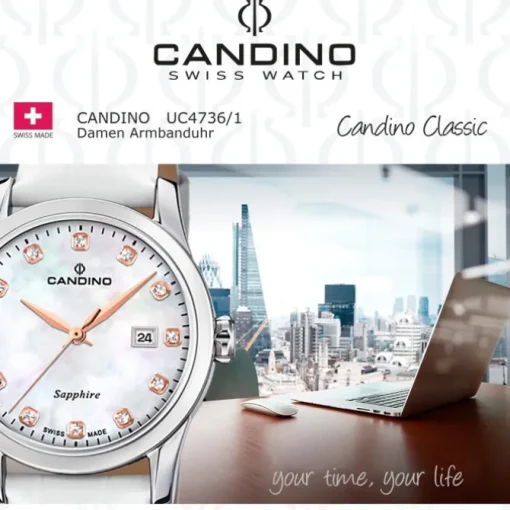 Candino Damenuhr Classic C4736/1 Armbanduhr Edelstahl weiß UC4736/1