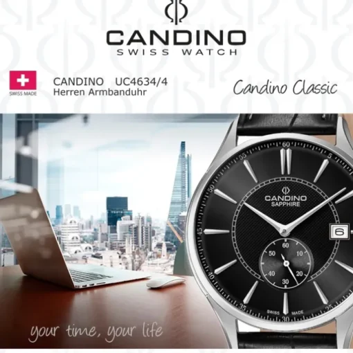 Candino Herren Armbanduhr Classic Timeless C4634/4 Quarz Leder schwarz UC4634/4