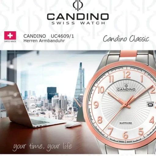Candino Herren-Uhr Edelstahl silber roségold C4609/1 Quarz Klassisch UC4609/1