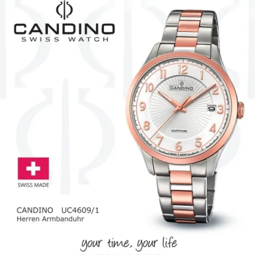 Candino Herren-Uhr Edelstahl silber roségold C4609/1 Quarz Klassisch UC4609/1