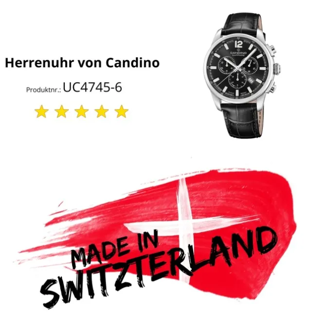 Candino Herrenuhr Leder schwarz Candino Sport Armbanduhr UC4745/6