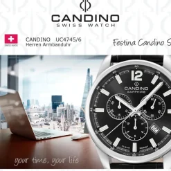 Candino Herrenuhr Leder schwarz Candino Sport Armbanduhr UC4745/6