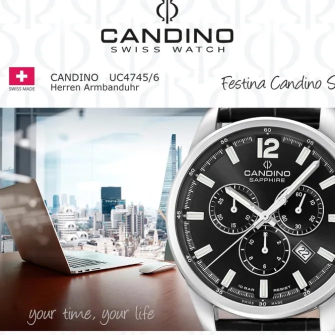 Candino Herrenuhr Leder schwarz Candino Sport Armbanduhr UC4745/6