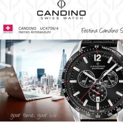 Candino Herrenuhr Leder schwarz Candino Sport Armbanduhr UC4758/4