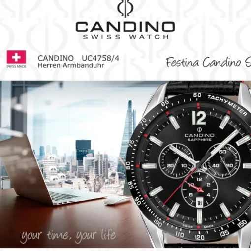 Candino Herrenuhr Leder schwarz Candino Sport Armbanduhr UC4758/4