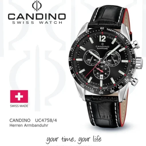Candino Herrenuhr Leder schwarz Candino Sport Armbanduhr UC4758/4