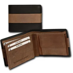 DrachenLeder Antikleder Portemonnaie schwarz-braun Brieftasche OPS107S