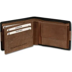 DrachenLeder Antikleder Portemonnaie schwarz-braun Brieftasche OPS107S