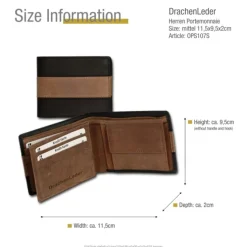 DrachenLeder Antikleder Portemonnaie schwarz-braun Brieftasche OPS107S