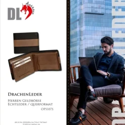 DrachenLeder Antikleder Portemonnaie schwarz-braun Brieftasche OPS107S