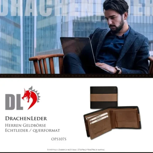 DrachenLeder Antikleder Portemonnaie schwarz-braun Brieftasche OPS107S