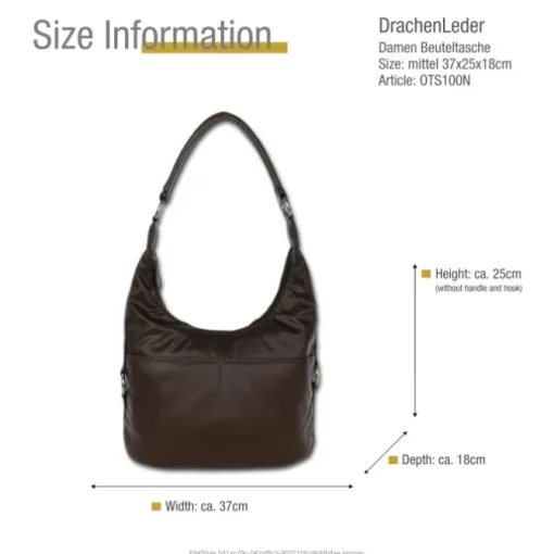 DrachenLeder Beuteltasche Kunstleder braun Damen Hobo Bag Handtasche OTS100N