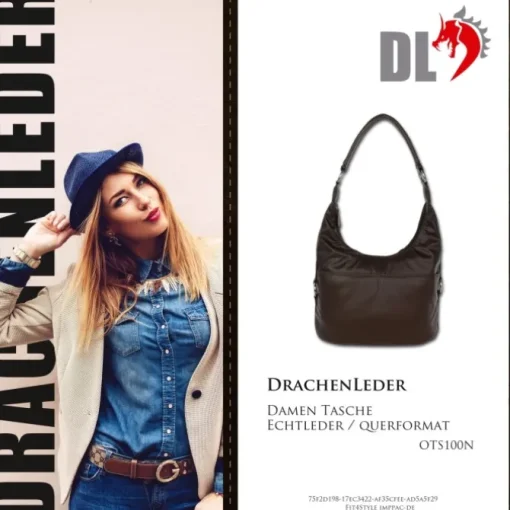 DrachenLeder Beuteltasche Kunstleder braun Damen Hobo Bag Handtasche OTS100N