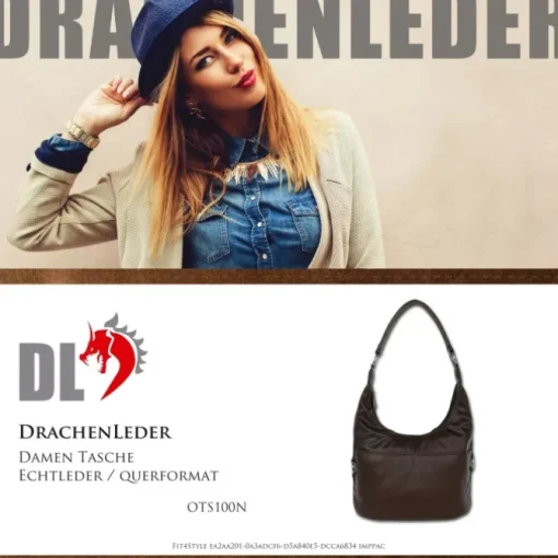DrachenLeder Beuteltasche Kunstleder braun Damen Hobo Bag Handtasche OTS100N