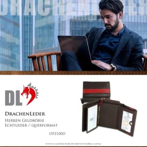 DrachenLeder braun dunkelrot Leder Portemonnaie Brieftasche OPZ100D