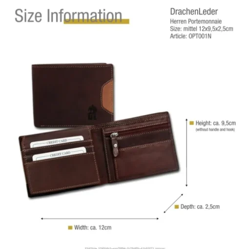 DrachenLeder braun Echtleder Portemonnaie Brieftasche Herren OPT001N