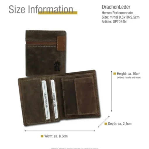 DrachenLeder braun Echtleder Portemonnaie Brieftasche Herren OPT084N