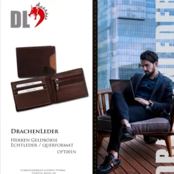 DrachenLeder braun Echtleder Portemonnaie Brieftasche Herren OPT001N