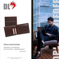 DrachenLeder braun Echtleder Portemonnaie Brieftasche Herren OPT101N