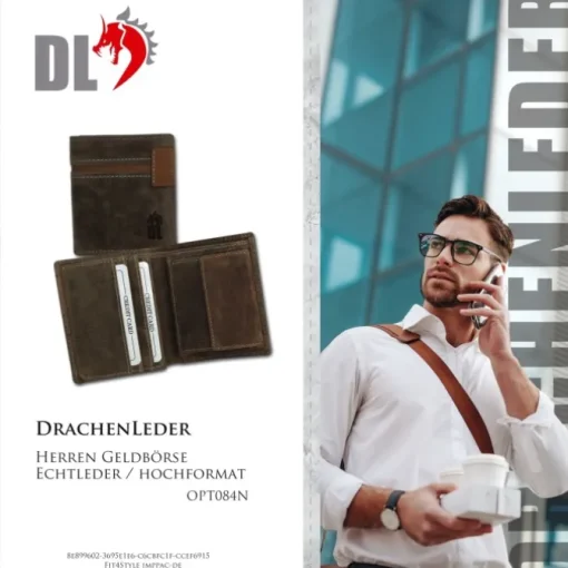 DrachenLeder braun Echtleder Portemonnaie Brieftasche Herren OPT084N