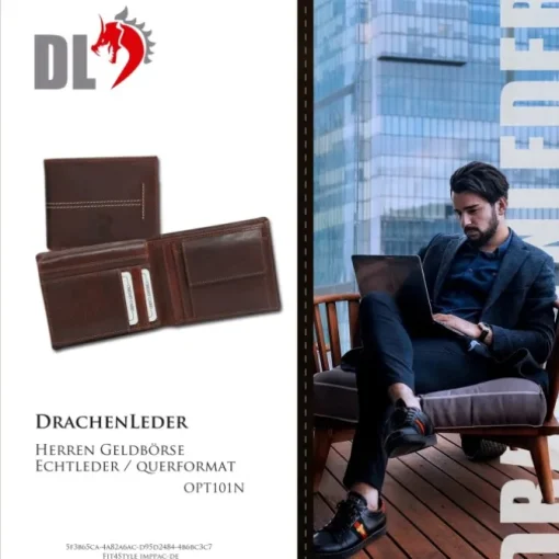 DrachenLeder braun Echtleder Portemonnaie Brieftasche Herren OPT101N