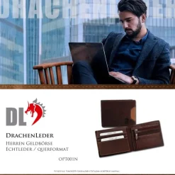 DrachenLeder braun Echtleder Portemonnaie Brieftasche Herren OPT001N