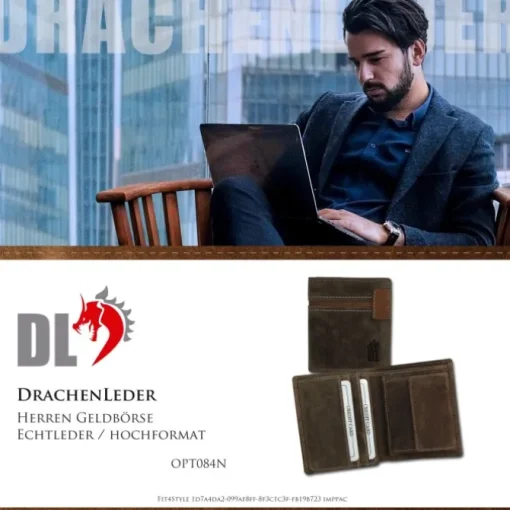 DrachenLeder braun Echtleder Portemonnaie Brieftasche Herren OPT084N
