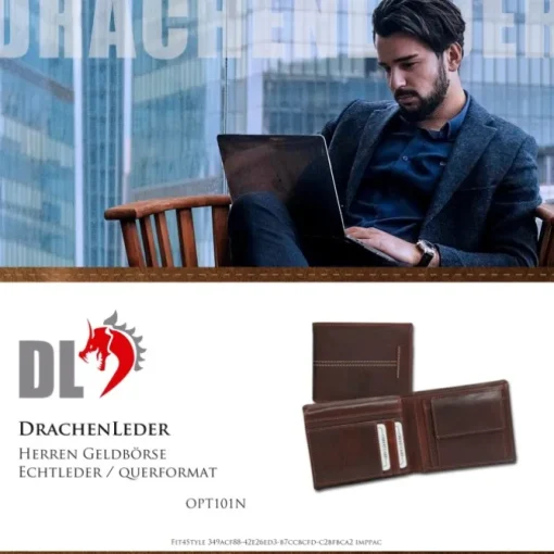 DrachenLeder braun Echtleder Portemonnaie Brieftasche Herren OPT101N