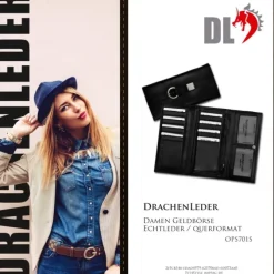 DrachenLeder Damen echtes Leder groß schwarz Gürtelschnalle OPS701S