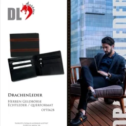 DrachenLeder dunkelblau Nappa-Leder Portemonnaie Brieftasche Herren OPT062B