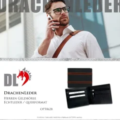 DrachenLeder dunkelblau Nappa-Leder Portemonnaie Brieftasche Herren OPT062B