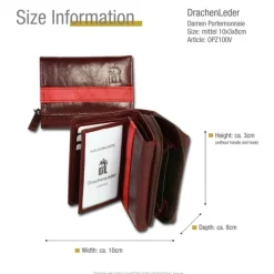 DrachenLeder dunkelrot, rot Leder Portemonnaie Brieftasche OPZ100V