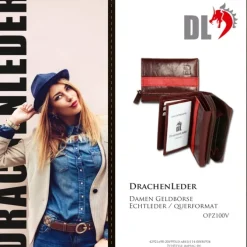 DrachenLeder dunkelrot, rot Leder Portemonnaie Brieftasche OPZ100V