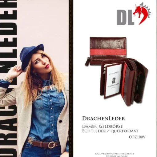 DrachenLeder dunkelrot, rot Leder Portemonnaie Brieftasche OPZ100V