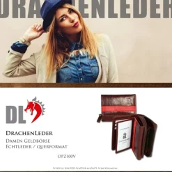 DrachenLeder dunkelrot, rot Leder Portemonnaie Brieftasche OPZ100V