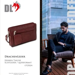 DrachenLeder Handgelenktasche Herren braun Echtleder Herrenhandtasche OTJ502N