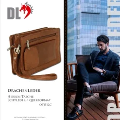DrachenLeder Handgelenktasche Leder tan braun Herrentasche Handyfach OTJ512C