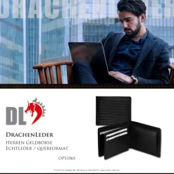 DrachenLeder Herren Leder Portemonnaie schwarz Brieftasche OPS106S