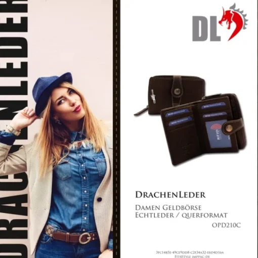 DrachenLeder Leder braun Portemonnaie Brieftasche RFID Schutz OPD210C