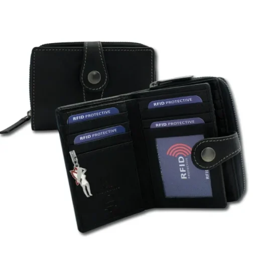 DrachenLeder Leder schwarz Portemonaie Brieftasche RFID Schutz OPD210S