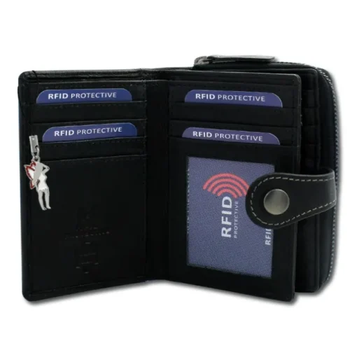 DrachenLeder Leder schwarz Portemonaie Brieftasche RFID Schutz OPD210S