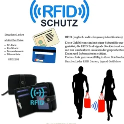 DrachenLeder Leder schwarz Portemonaie Brieftasche RFID Schutz OPD210S