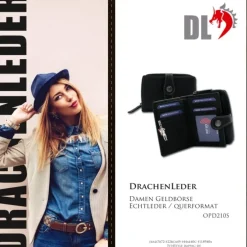 DrachenLeder Leder schwarz Portemonaie Brieftasche RFID Schutz OPD210S