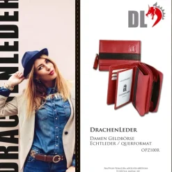 DrachenLeder rot schwarz Leder Portemonnaie Brieftasche OPZ100R