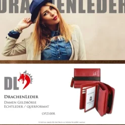 DrachenLeder rot schwarz Leder Portemonnaie Brieftasche OPZ100R